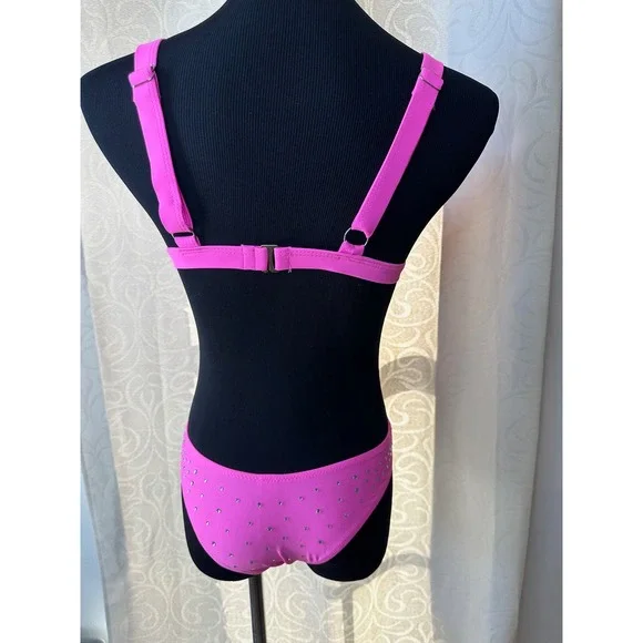 Hot‎ Pink Rhinestone Bikini Set Women's Swimsuit Sparkle Beachwear - M - Picture 5 of 7